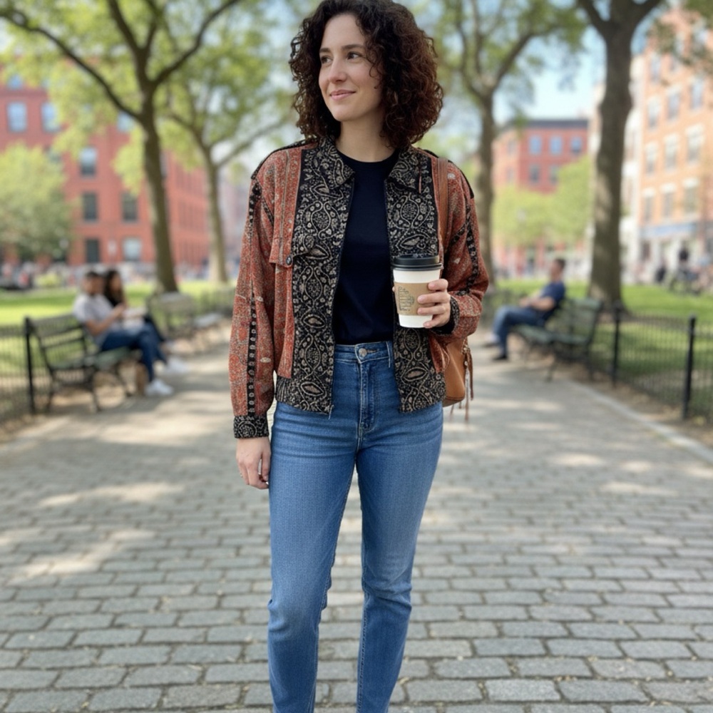 Women's Black and Brown Patterned Blazer